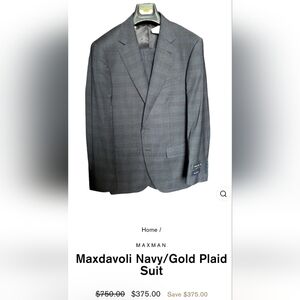 MaxDavoli Moderno Navy Plaid Suit. 44/38R. 100% Wool